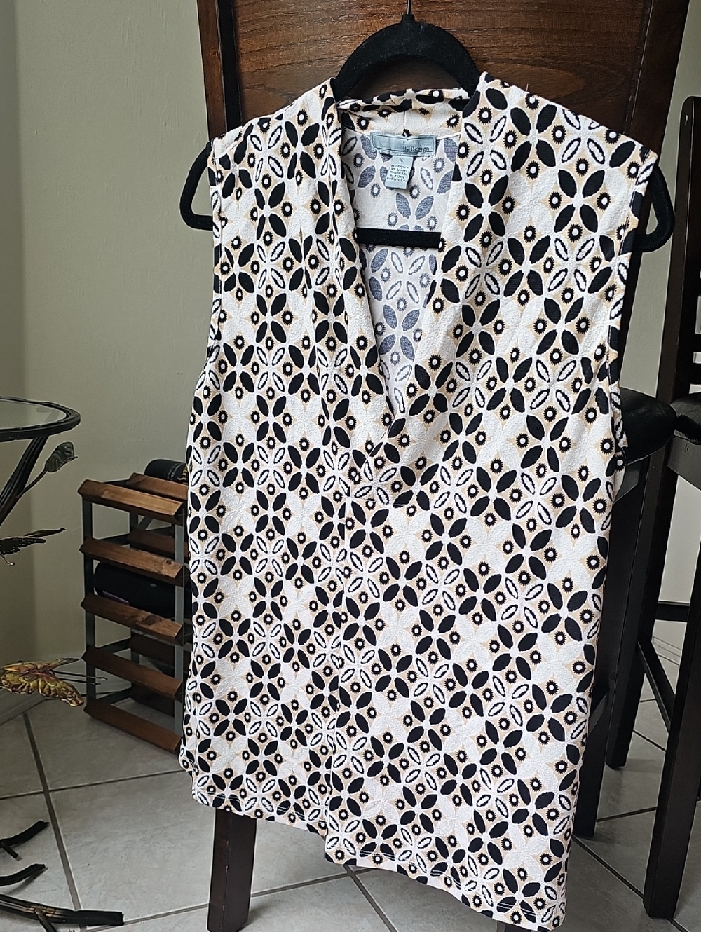 Sleeveless V-Neck Patterned Women's Dress - Black & White